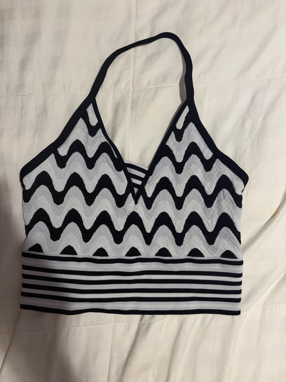 FP Movement Black & White Wave Pattern Crop Halter Top Size M/L